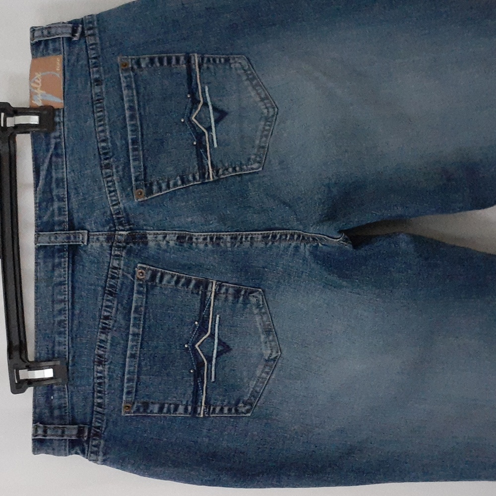 Duplex By Tyte Jeans Women Size 14 Capri Blue Embroidered Logo Streetwea…